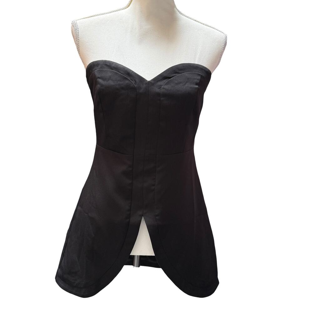 RIVIR Size Large Black Strapless Top High Low Hem Chic Blouse EUC